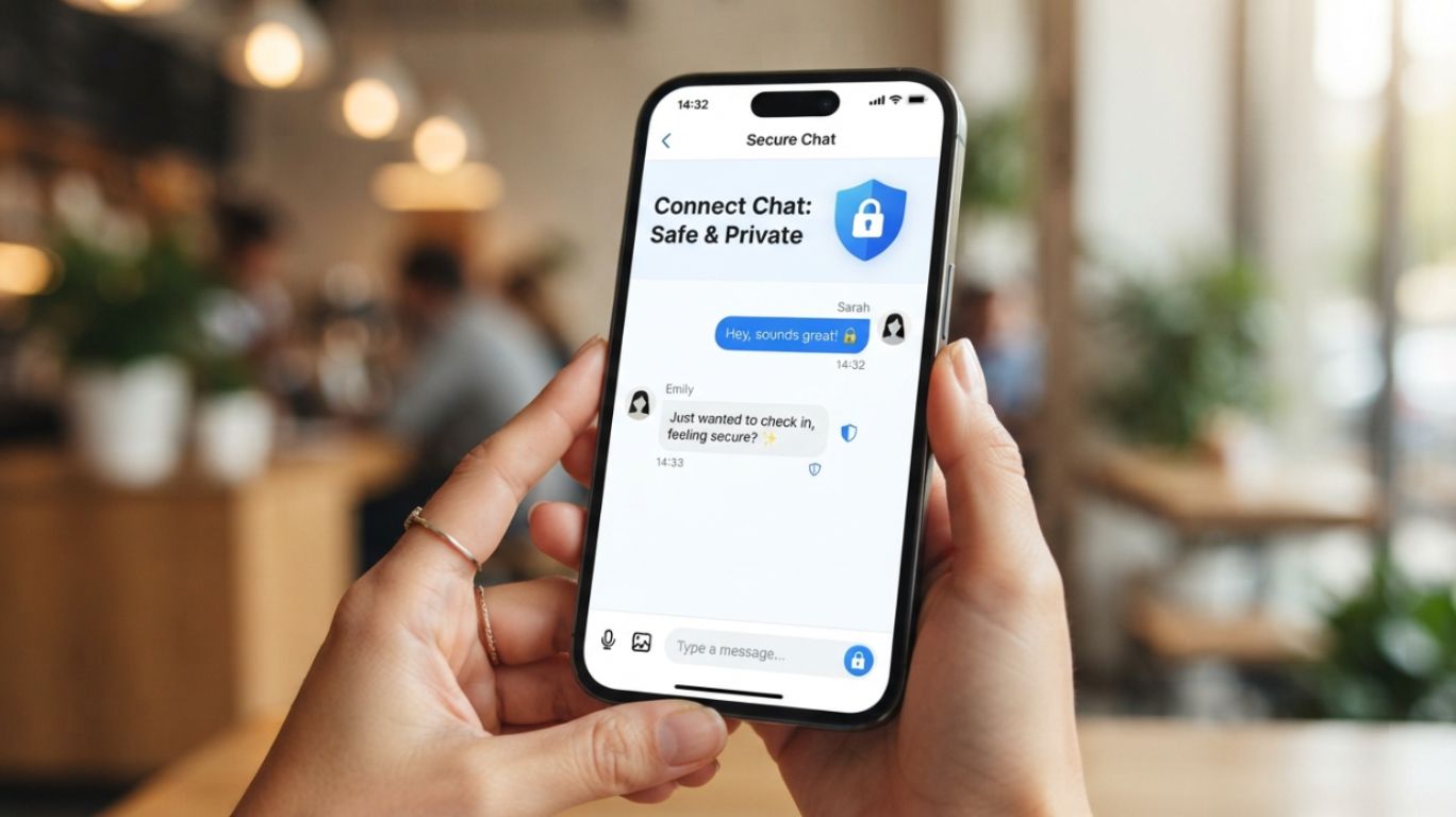 Girls chat through a secure private messaging app with a focus on online safety and privacy