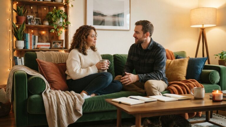 Submissive in a sentence illustrated through a couple discussing communication, trust, and relationship dynamics